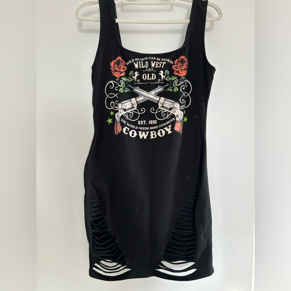 Distressed Mini Dress Black